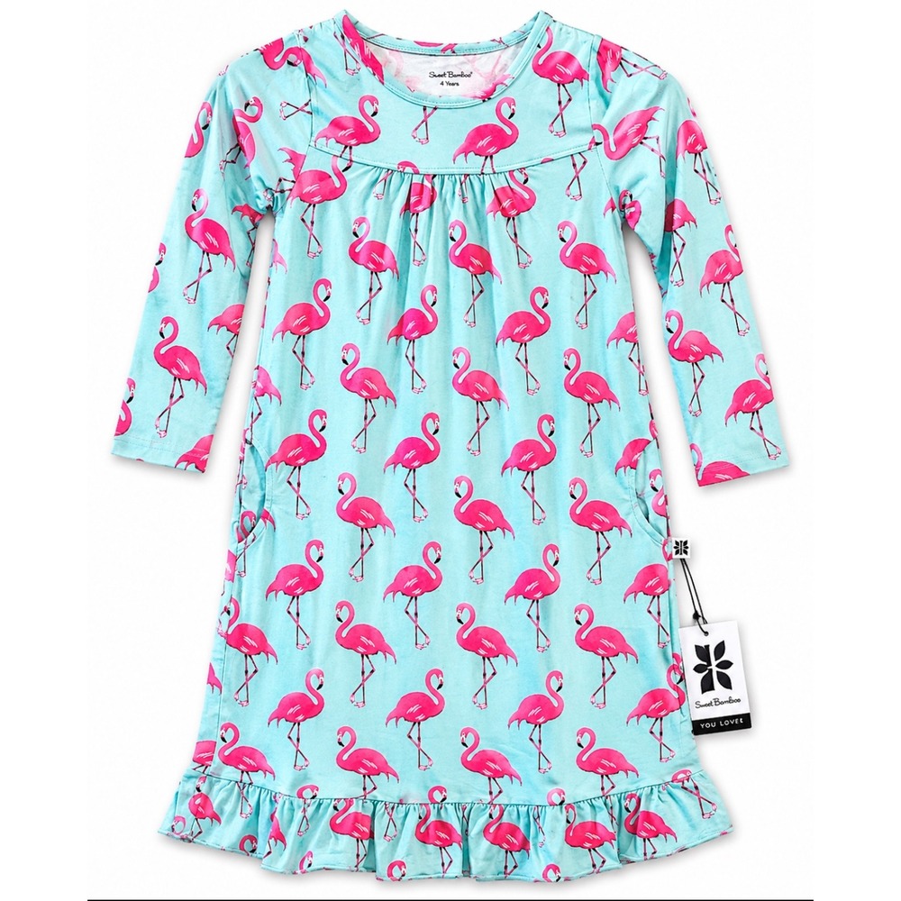 Sweet Bamboo Flamingo Boho Dress Nightgown Girls 4T 4Y NWT Bamboo Viscose